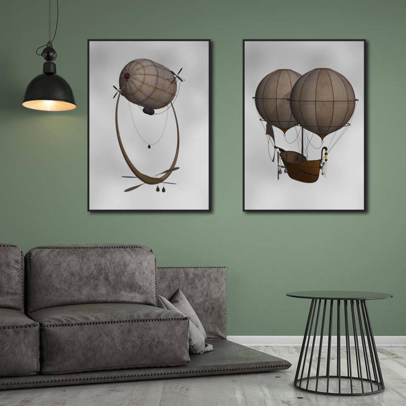 Vintage Hot Air Balloon Retro Steampunk Airship Poster Print Canvas Painitng Wall Art Pictures for Morden Living Room Home Decor