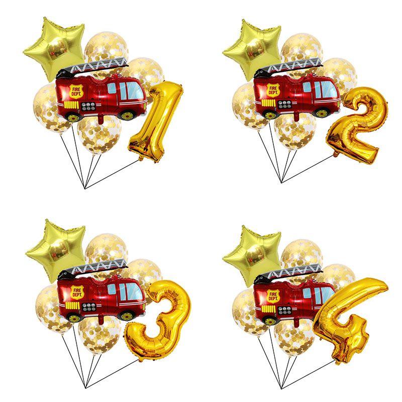 Large-sized Red Fire Engine 32-inch Digital 18-inch Five-pointed Star Fire-themed Children's Birthday Party Decoration