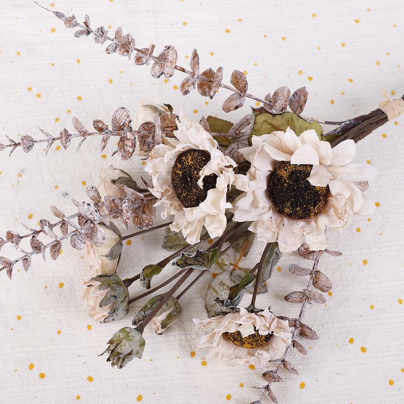 Simulation Retro Dew Lotus Bouquet Burnt Edge Decoration Artificial Flower Indoor Living Room Autumn Dew Lotus Simulation Flower