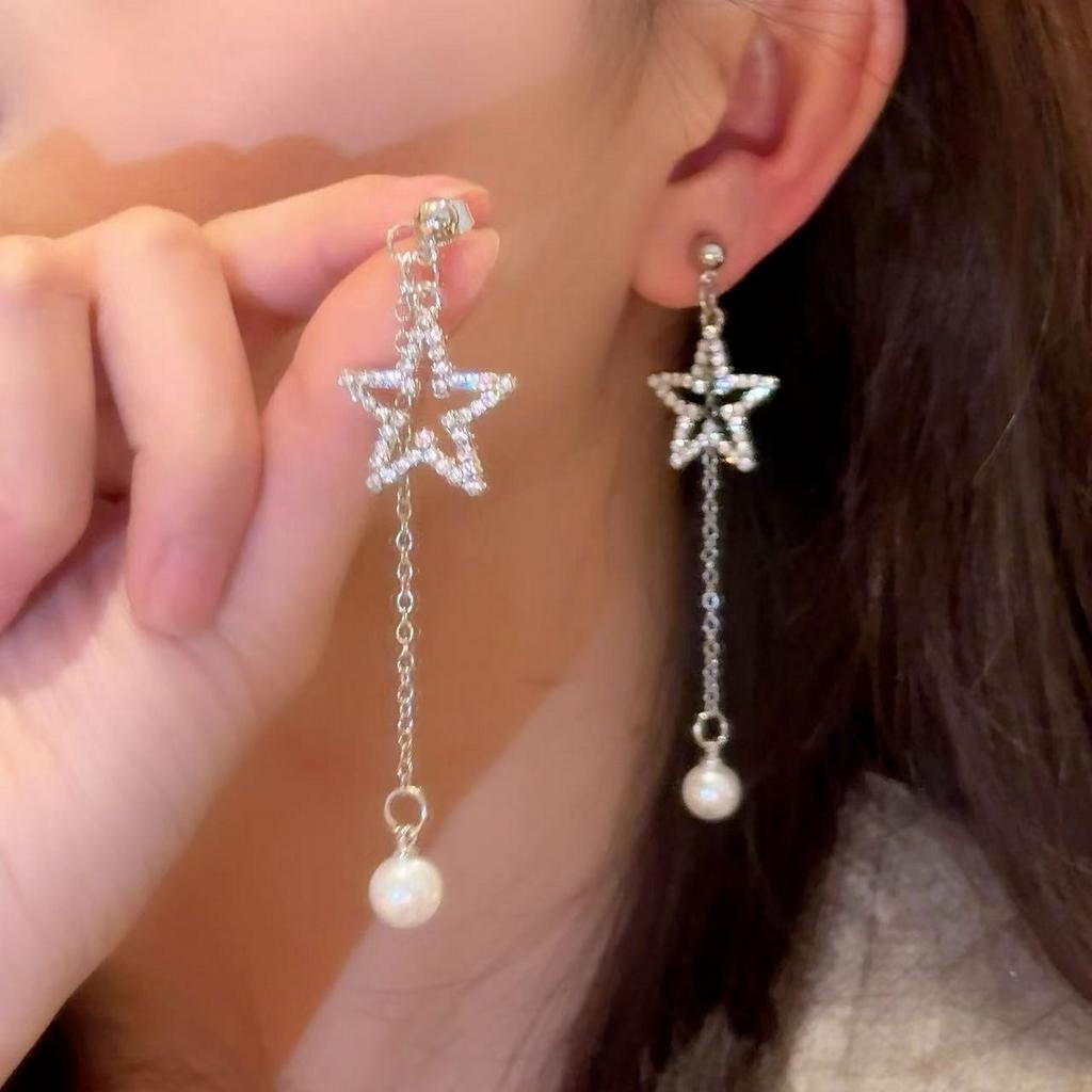 Delicate Star Dangle Earrings With Full Diamond Design For Parties And Daily Wear