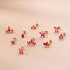 Rose Red Zircon Flower Double Stud Earrings with Stainless Steel Screw Design