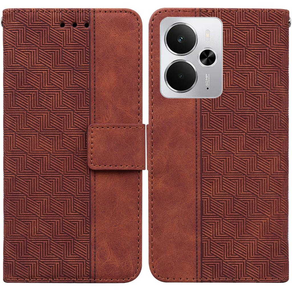 For Realme 14 5G Case Geometry Pattern Leather Wallet Phone Cover with Wrist Strap