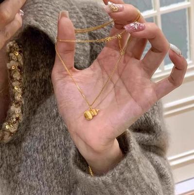 Luxury French Brushed Gourd Necklace for Women, Versatile Collarbone Chain