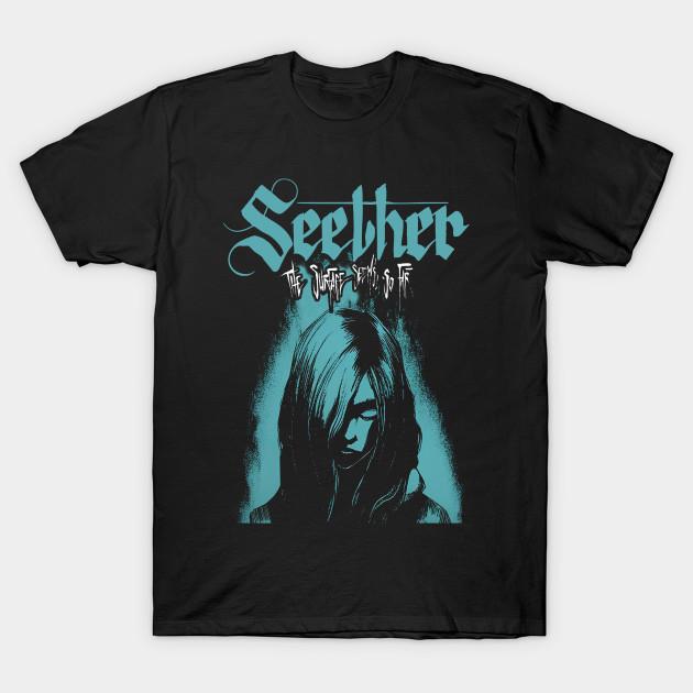 

Men Black Print T-shirt Seether-Band No-Cut Transfer Paper Print Cotton Tshirt S