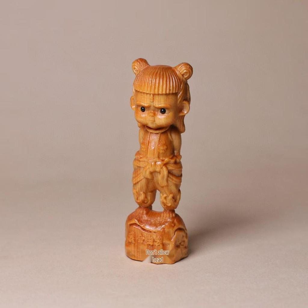 Nezha Series Handcrafted Taihang Cliff Cypress Wood Carving – Exquisite Desktop Ornament