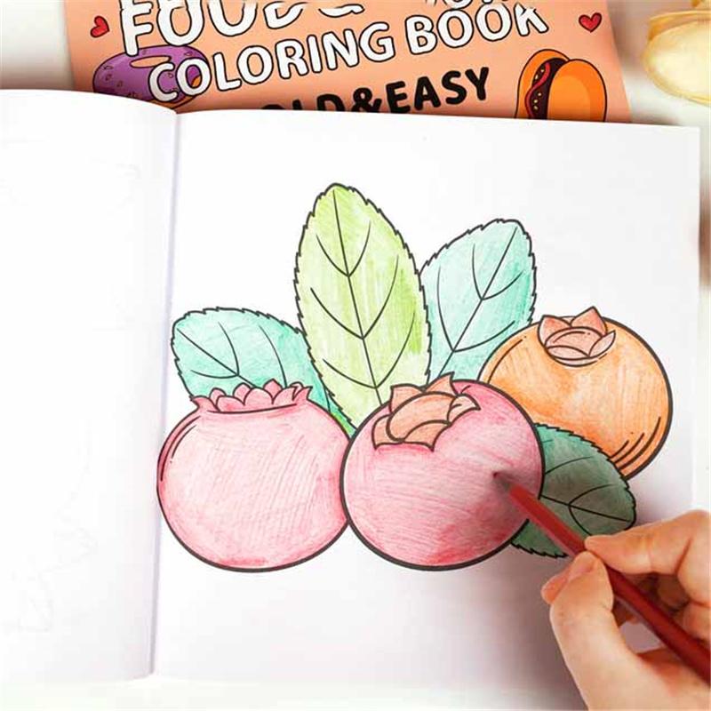 40 Pages Food Fruit Coloring Book Cartoon Doodles Creative Art Activity Kids Drawing Painting Toy