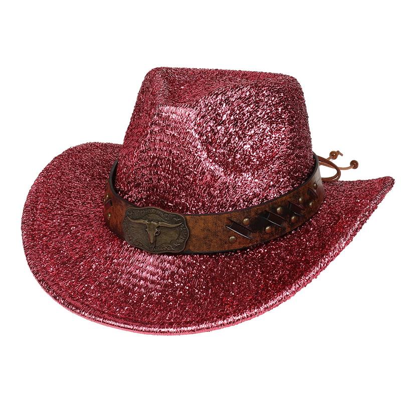 Glitzerndes Cowboyhut Unisex Westernstil Breiter Rand Fedora Hut für Party Festival Cosplay