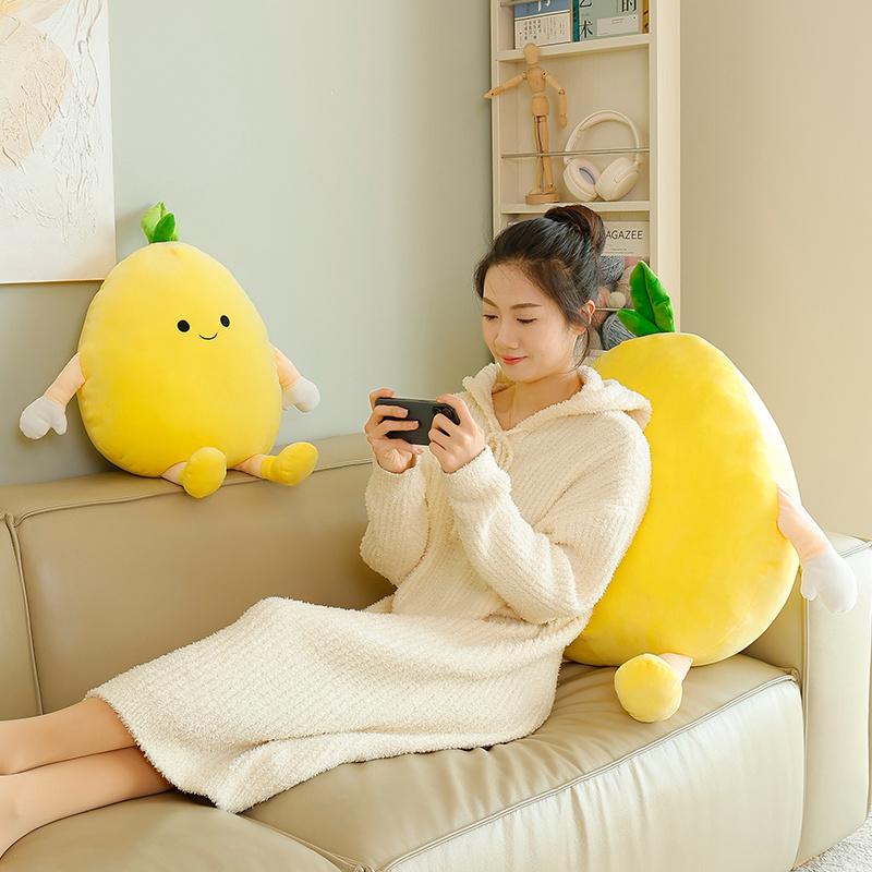 40cm Squishy Humanoid Fruit Plush Pillow Stuffed Yellow Grapefruit Orange Cute Cushion Back Support Plushie Decor Birthday Gift