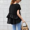 Short Back Loose Solid Natural J-Scott Women's Spring/Summer Top, Sleeve, Ruffle, Casual, Feminine, Versatile, Fit, Color, Flattering, Coordination,