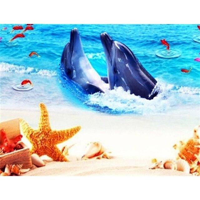 Animal Dolphins with Fish 5D Diy Diamond Painting Full Round Drill Mosaic Diamond Embroidery Rhinestones Home Decoration