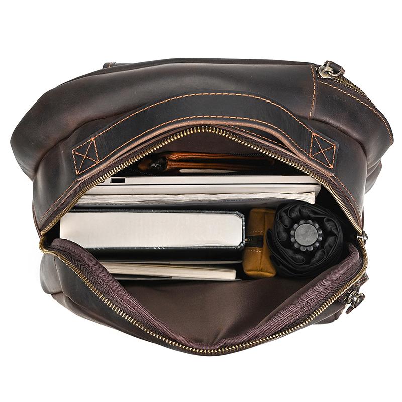 Retro Genuine Leather Schoolbag Backpack Bagpack Crazy Horse Leather Daypack Multifunction Men Bags Genuine Leather Bag