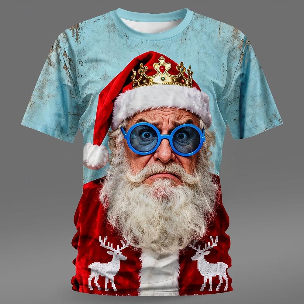 Christmas Men's 3D Print T-Shirt Wacky Santa Claus Graphic Design Casual Round Neck Short Sleeve T-Shirt
