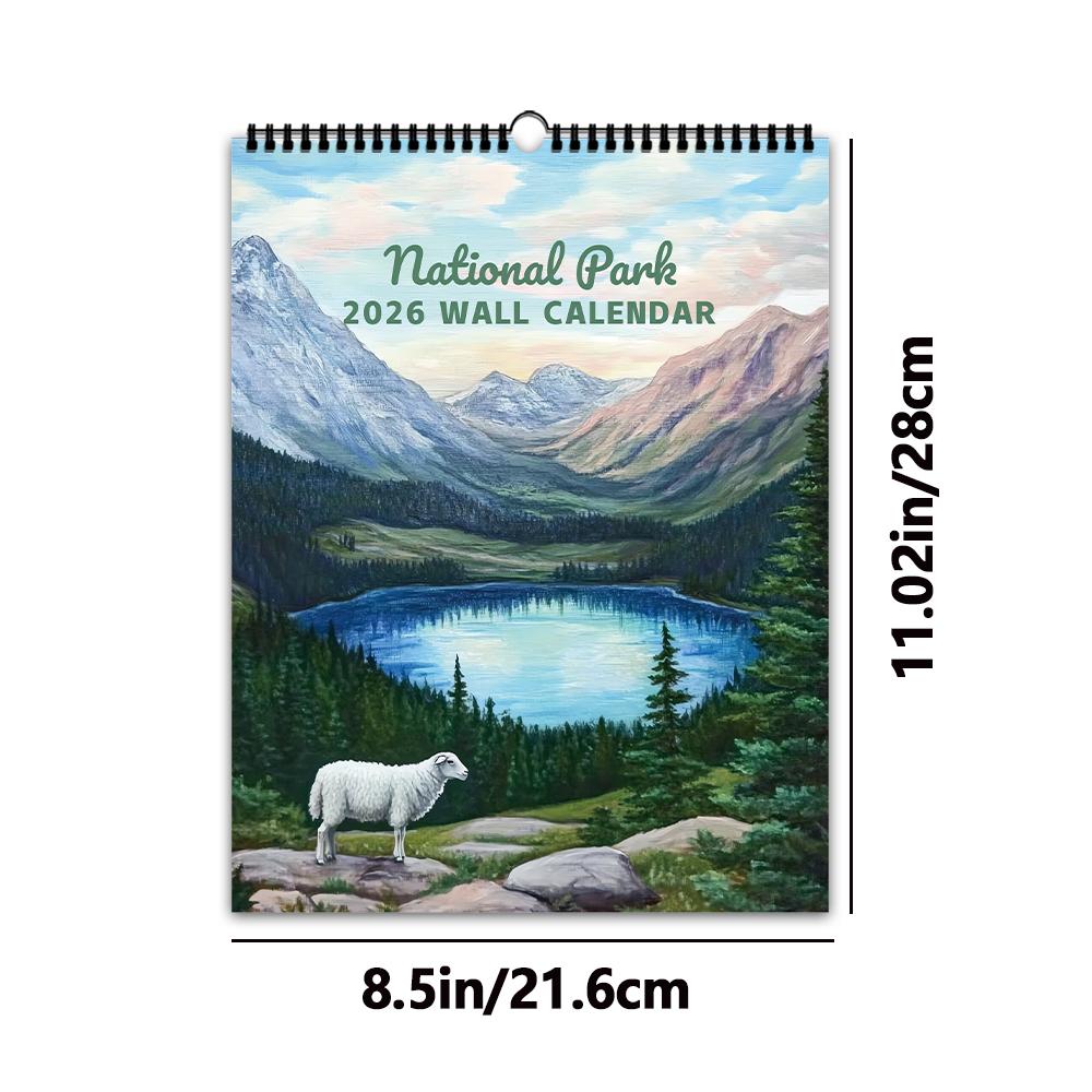 

1 шт. Настенный календарь 2026, Иллюстрации природных ландшафтов, нарисованные от руки, Ежемесячный планировщик, Идеальный подарок на дни рождения, Рождество, Новый год