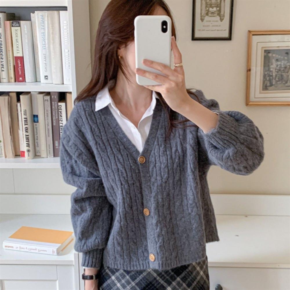 New ArriVals Open Run Women Thick Knit V Neck Cable Button Cardigan