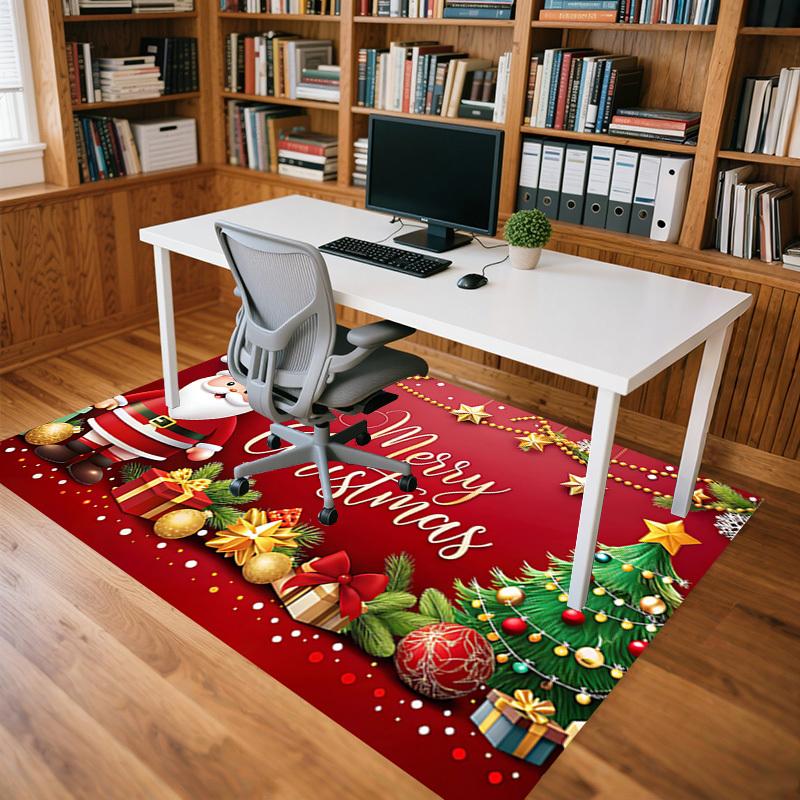 Christmas Santa Claus Crystal Velvet Office Chair Mat Area Rug - Non-Slip, Floor Mat, Office Desk Chair Rugs,Christmas Gift-1106081