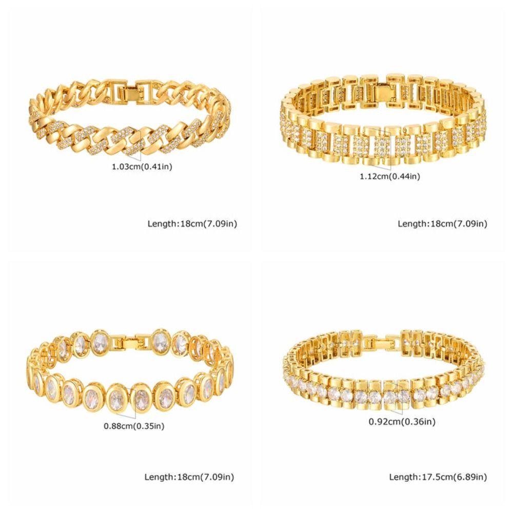 Jewelry Block Chain Bracelets Waterproof Cubic Zirconia Bangle  Jewelry Accessories