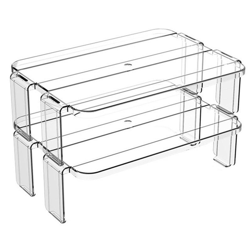 AT19-Kitchen Counter Shelf Rack 2-Pack Transparent Refrigerator Storage Organizers, Stackable For Food Spice Bottle Storage