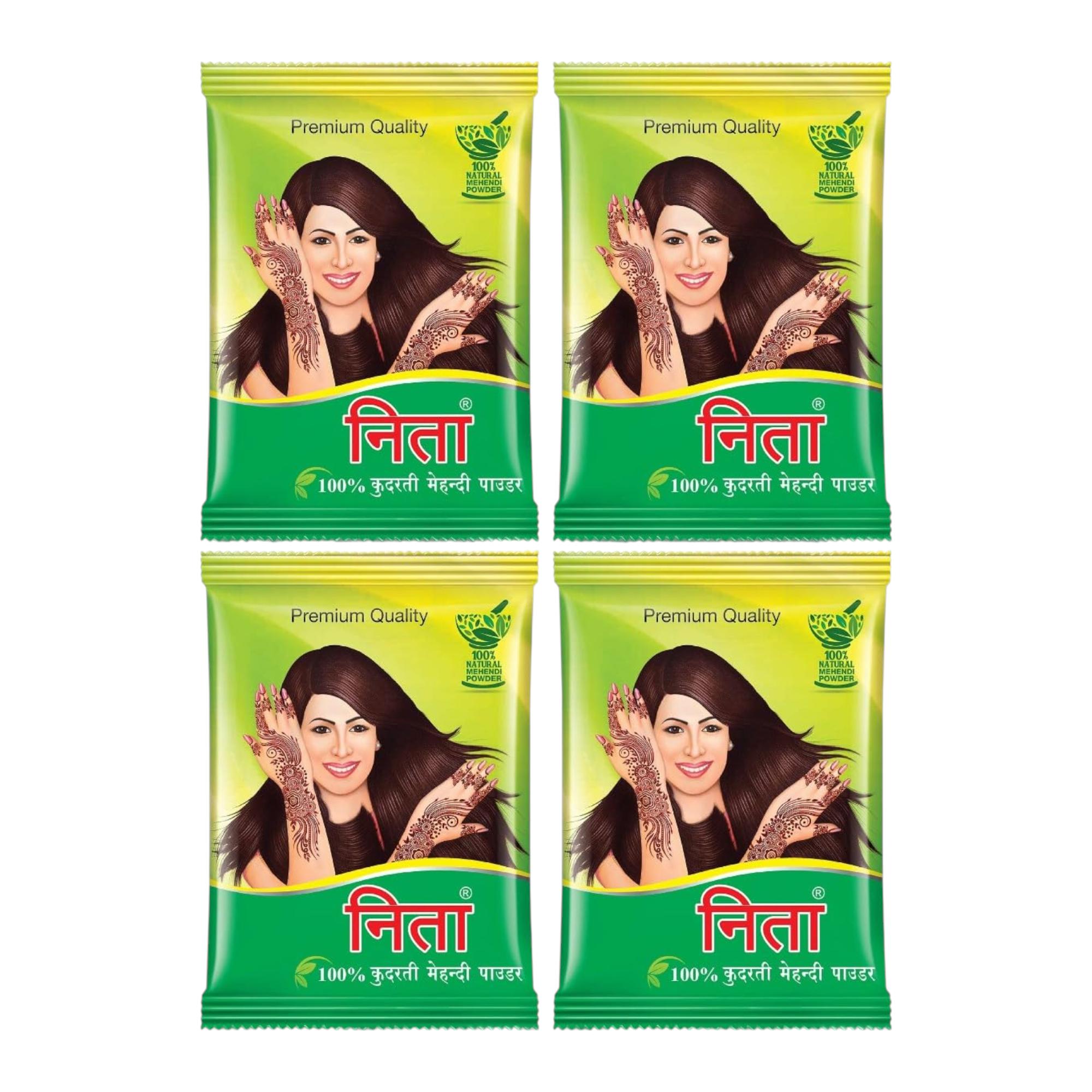 

Neeta 100% Natural Henna Mehendi Powder for Hair, Hands & Feet, 4 Pack of 100g, Chemical-Free Color