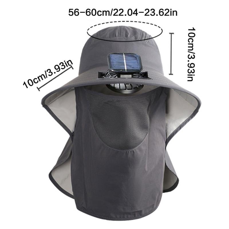 Solar Power Fisherman Hat With 3 Speed Fan Rechargeable Battery Face Neck Cover Sunproof Hat For Hiking Fishing