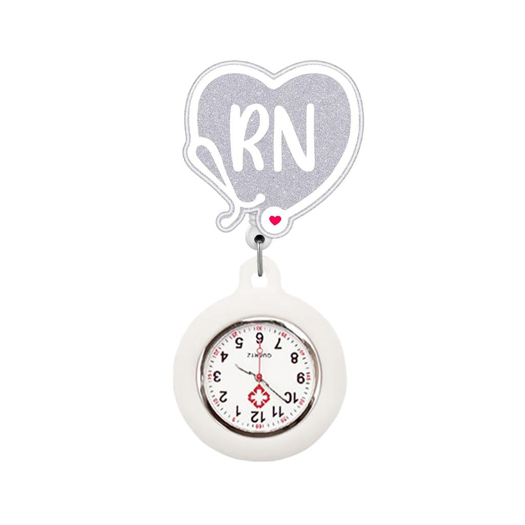 Retractable RN Nurse Watch for Women Cute Heart Shaped Retractable Badge Reel Clip On Pocket Watch for Nurses Medical Staff