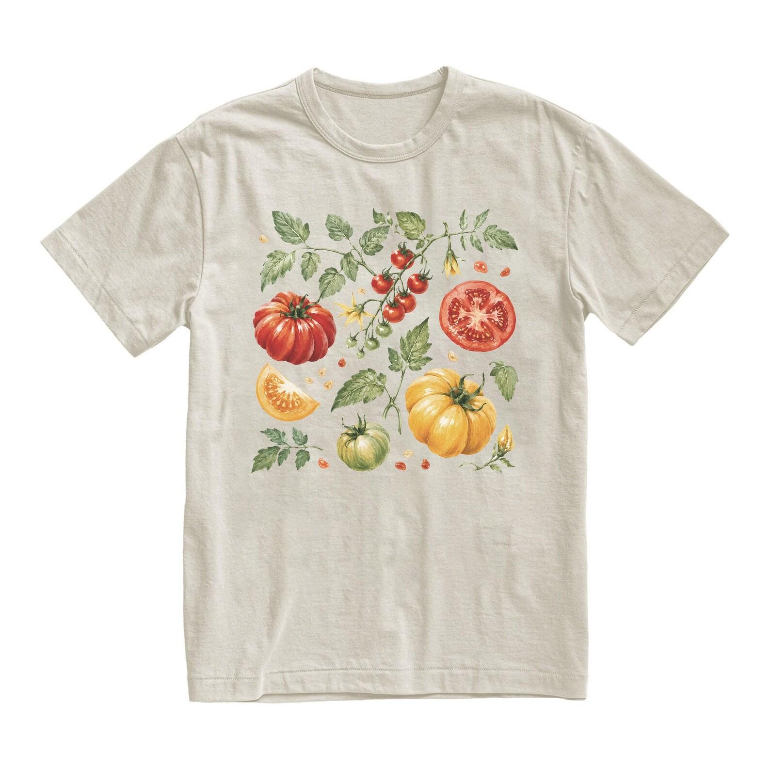 Vintage Tomato Botanical T-Shirt, Retro Garden Vegetable Print Tee S