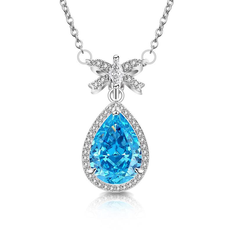 Bow Pendant Waterdrop Necklace High Carbon Diamond Zircon Ice Cut Necklace for Female Clavicle Chain Engagement Gift