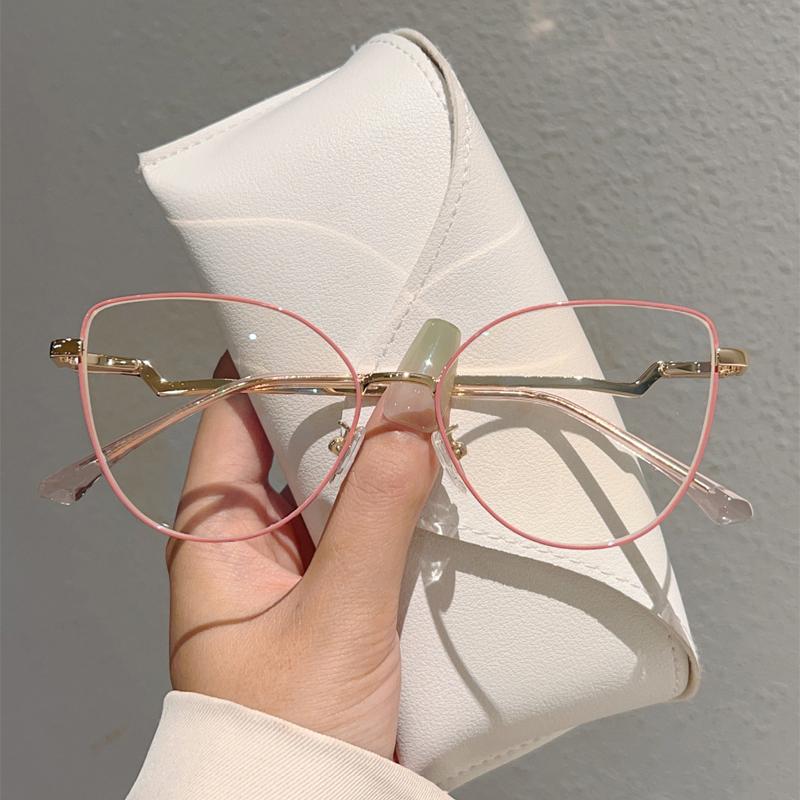 Trendy Retro Metal Cat Eye Frame Fashion Korean Style Women's Glasses Blue Light Blocking Ins Brand Design Chic Eyewear
