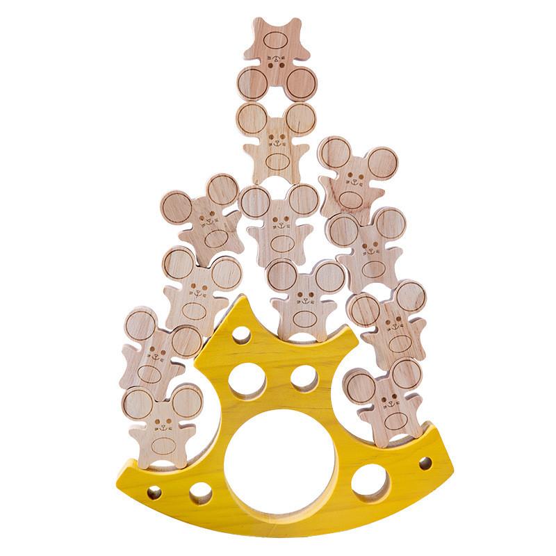 

Wooden Stacking Children Toy With Mouse And Cheese Design For Fine Motor Skills