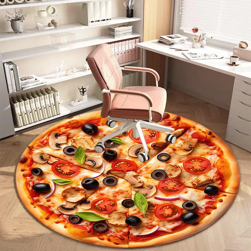 1Pc Food Theme Printed Circular Carpet, Home Door Mat, Outdoor Travel Protection Carpet A6