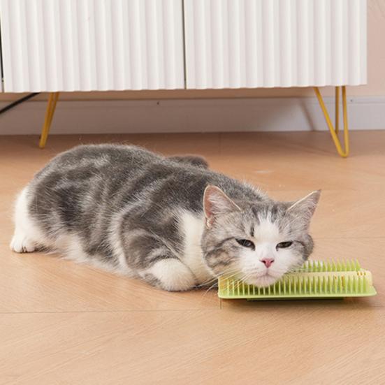 Katzenkratzer mit abgerundeten, stumpfen Kammzähnen, integrierte Katzenminztabletten, Kleberückseite, Katzenpflege-Werkzeug, Möbel