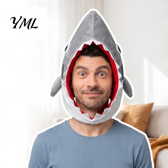 Funny Shark Hat for Parties Mask Adults/Kids, Plush Headgear, Adjustable Costume Hood Halloween Theme Photo Prop Unique Prank Gift Friends