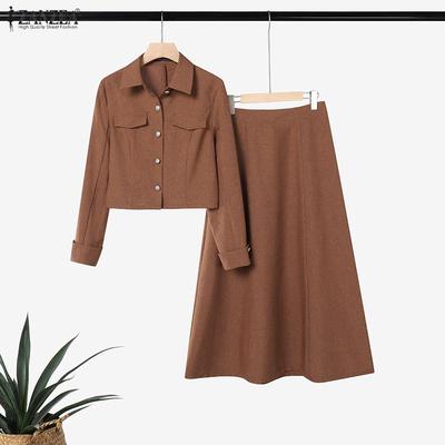 Women Long Sleeve Blouse and Skirts Casual Two Piece Suit Sets