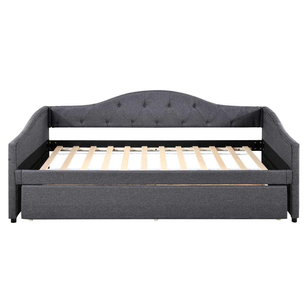 Schlafsofa Polsterbett 90 x 200 cm, Ausziehbares Bettsofa, mit ausziehbarem Bett, Leinen minimalistisches Styling Ohne Matratze