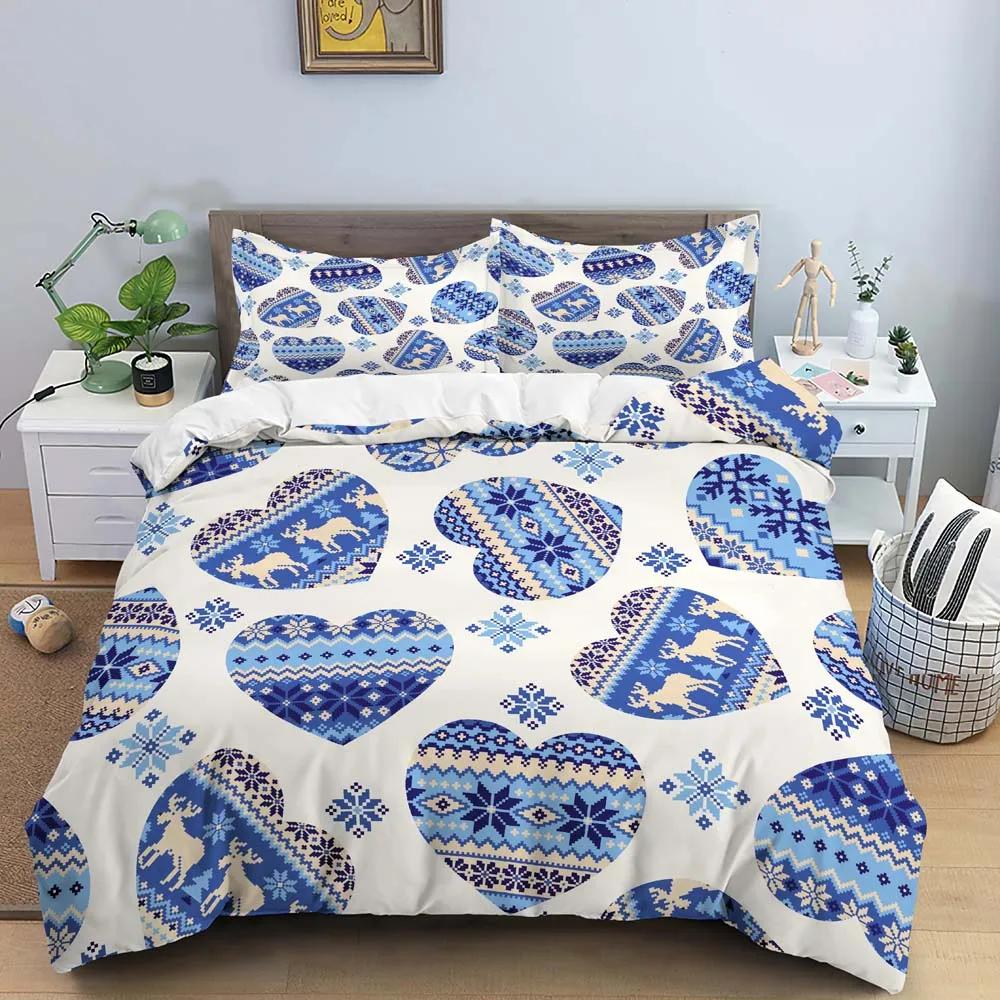 3D Christmas King Queen Duvet Cover Set Kids Cartoon Merry Christmas Red Quilt Cover 2/3pcs Polyester Beddings Set Single Double