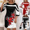 Fashion Summer Spring 3/4 Sleeves O-Neck Casual Dresses