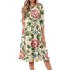 Women's Loose Casual And Fashionable Round Neck Seven Quarter Sleeved Printed Mid Length Dress