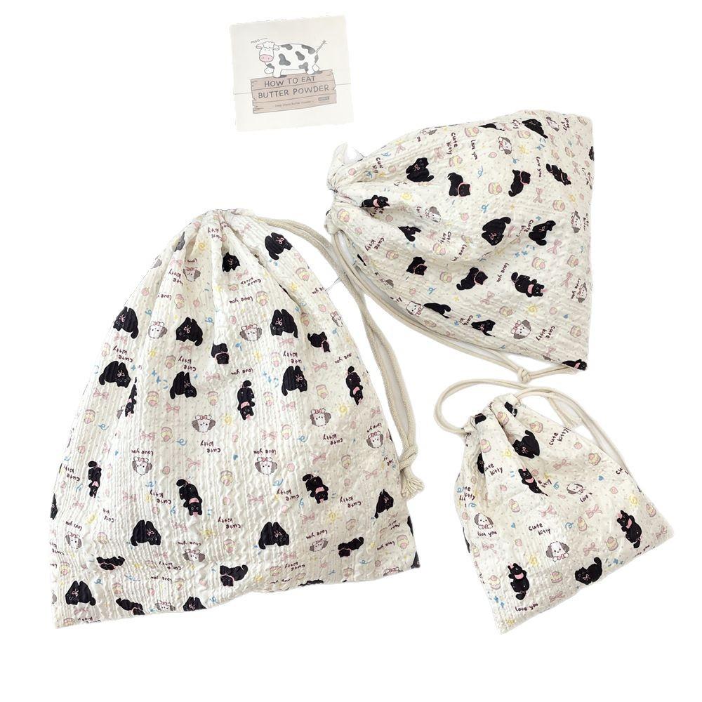 Embossed Cartoon Drawstring Bag - Dustproof Portable Cloth Organizer for Cosmetics