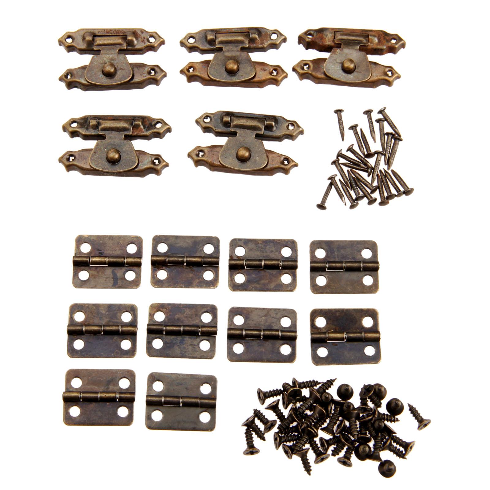 

15Pcs Vintage Furniture Hardware Accessories Set Cabinet Hinges with Jewelry Wooden Box Case Toggle Hasp Latch Lock with Screws антична бронзова кольору