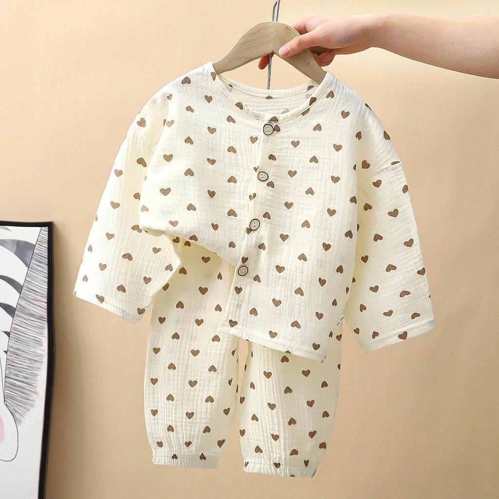 Kids' Pure Cotton Cartoon Pajama Set - Nine-Sleeve Homewear for Boys & Girls