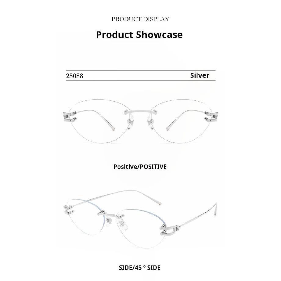 YIMARUILI Fashion Trendy Women's Cat Eyes Rimless Glasses Luxury Pure Titanium Ultra Light 9g Exquisite Eyeglasses Frame 25088WK