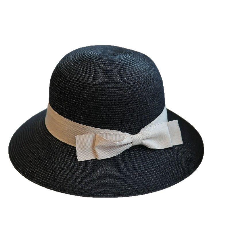 Gentle temperament bow summer wide brim basin hat elegant beach vacation travel sun protection bucket hat women