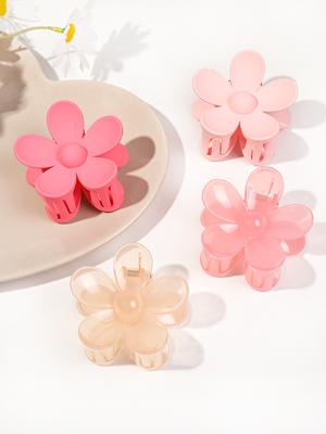4Pcs 3Inch Pink Flower Claw Clips,Large Flower Hair Claw Clip for Women Thin Thick Curly Hair,90's Strong Hold Jaw Clip