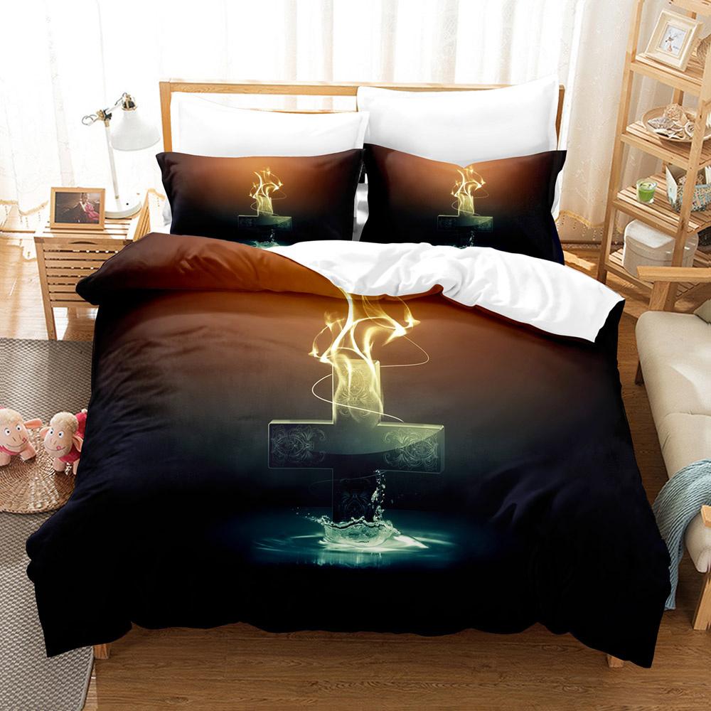 Conjunto de cama tamanho Queen com estampa de Jesus, série budista. Inclui: [Lista de roupas de cama]. (Capa de edredom + fronhas)Meninos e meninas adolescentes