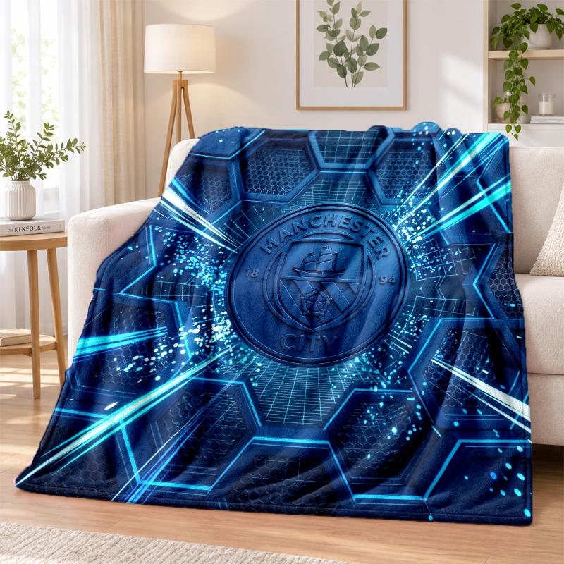 Manchester City Printed Flannel Blanket Warm Comfort Bed Throw For Indoor Home Decoration