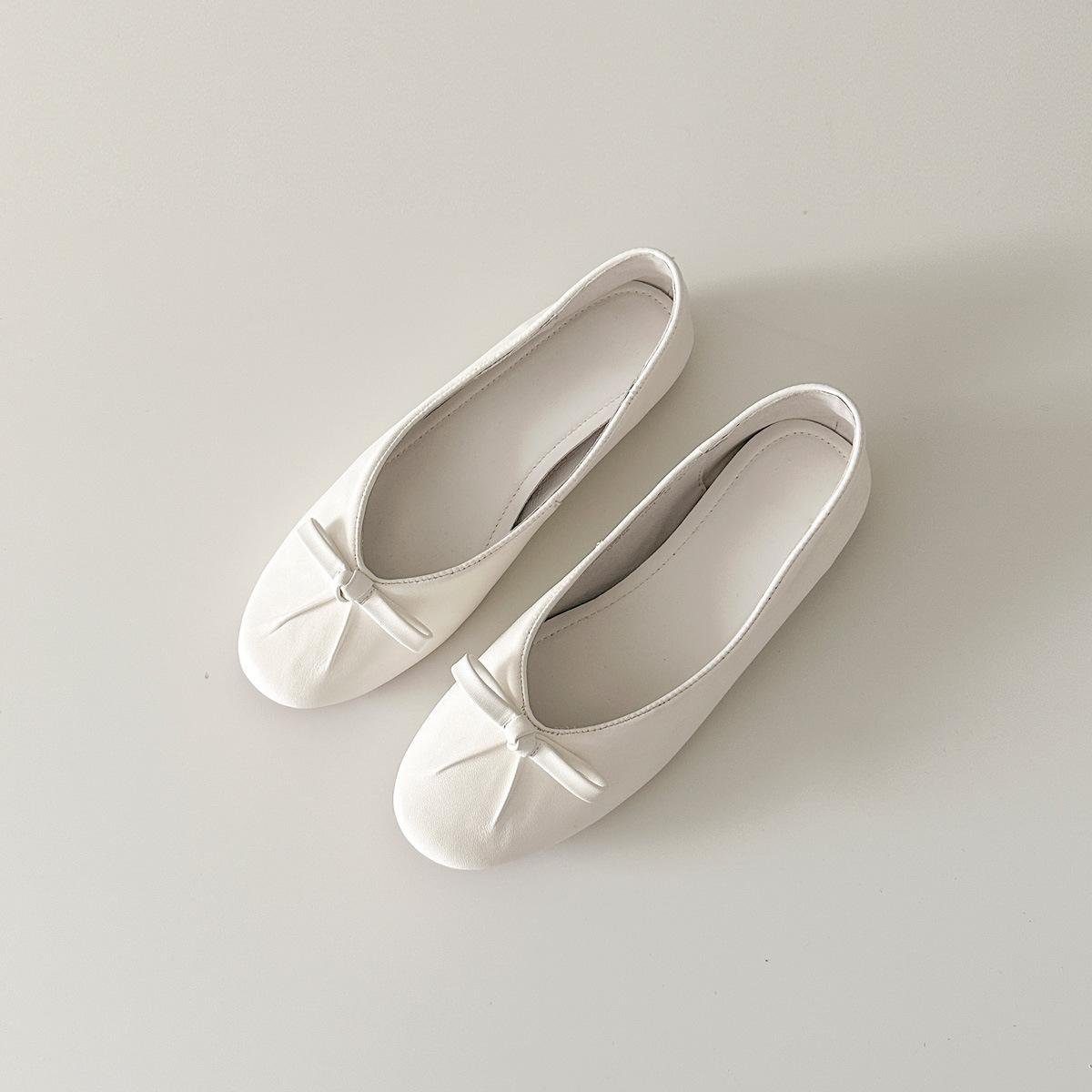 

Версия из овчины~ балетки с круглым носком и французским бантом, женские туфли-лодочки с неглубоким вырезом, на плоской подошве, Мэри Джейн 39