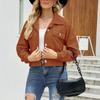 Women's Fashion Solid Color Cropped Ladies Jacket Corduroy Lapel Jacket