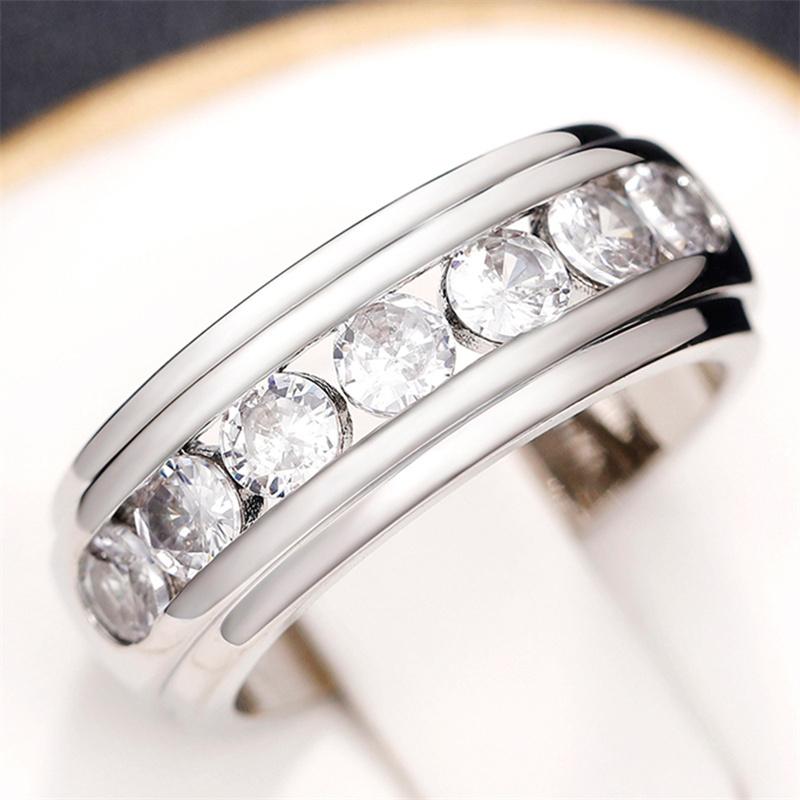 Silver Color Couple Rings with Round Cubic Zirconia Simple Versatile Design Wedding Bands Lover's Rings Statement Jewelry