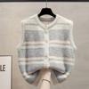Striped Round Neck Knitted Vest for Women Autumn and Winter Loose Outer Knitted Vest Sweater
