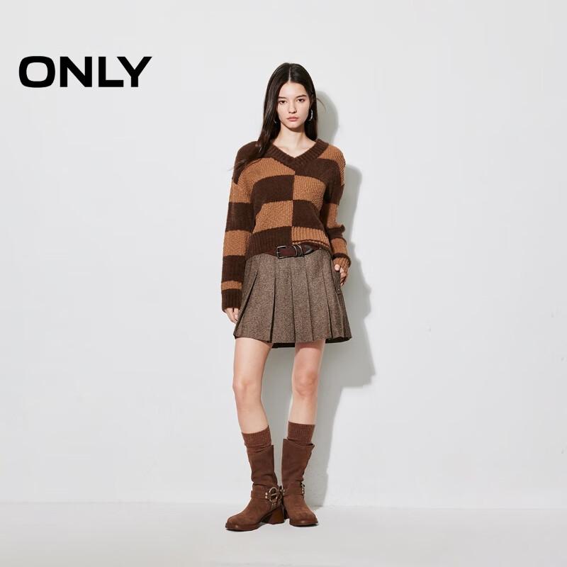 ONLY Women's Color-Block V-Neck Loose Knit Sweater