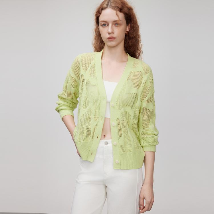 ELLE Hollow Design Cardigan Knitwear Women Tops Light-Green L8SZK165